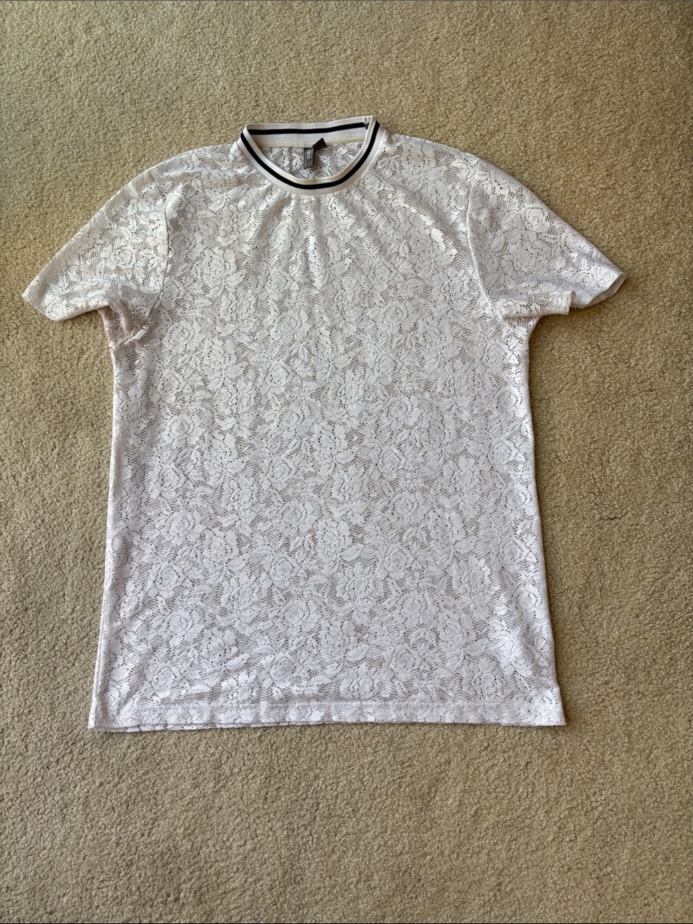 ASOS White Lace Short Sleeve Tee with Contrast Ribbed Collar